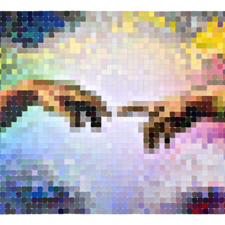 Nuancier de peinture réorganisé en La création d'Adam (30 x 40 cm)